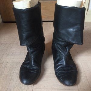 Vintage Style Women's Black Leather Boots with Folded Top size 6 1/2